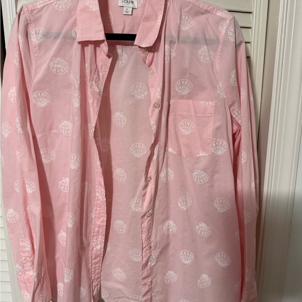 J. Crew Light Pink Shirt with White Shell Pattern